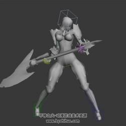 游戲角色斧頭力士女3DMax模型無貼圖全套動作下載