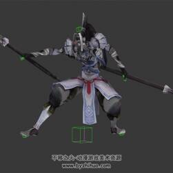 雙武器古裝面具男 3D模型 有綁定和全套動作