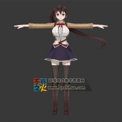 单马尾 二次元 美少女 T-pose模型