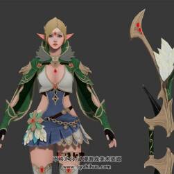 韓式游戲角色精靈弓箭手兩枚3DMax FBX模型分享下載