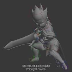 Q版游戲角色正太武士連擊動作3DMax模型帶綁定