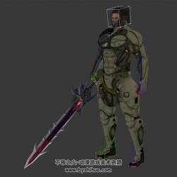 現(xiàn)代奇幻機(jī)械甲衣猛男漢子帶劍5連擊3DMax模型帶綁定下載