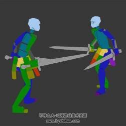 雙手武器雙人攻擊防守等動(dòng)作3DMax模型骨骼及bip文件下載