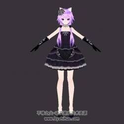 貓耳 黑蕾絲紫發(fā)少女 3D模型 高精模