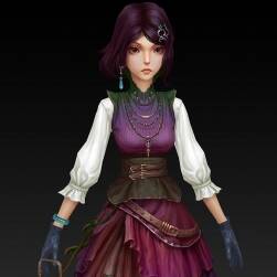 紫色頭發(fā)裙子的少女 3D模型四邊面