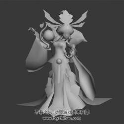 古風(fēng)女法師 3D模型 有綁定和全套動作 四邊面