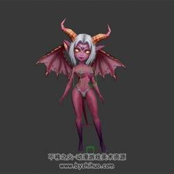 卡通長尾女惡魔 3D模型 有綁定和動作