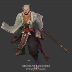 古風游戲角色武俠人物武僧棍僧3DMax模型poes帶綁定下載