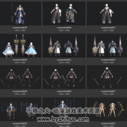 韓國RPG手游Exos Heroes魅影降臨全角色FBX全武器魔幻3dmax模型