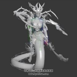 游戲BOSS怪物蛇女游走動作3DMax模型帶綁定下載 無貼圖