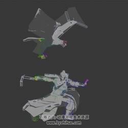 中式仙俠游戲角色啞仆鷹3DMax模型全套動(dòng)作帶綁定無(wú)貼圖下載