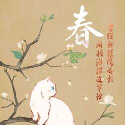 貓咪四季插圖之春