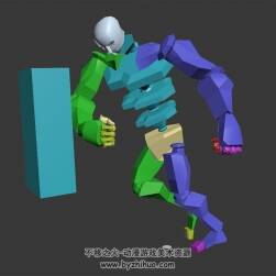 游戲角色人物推行走動作骨骼3DMax格式下載