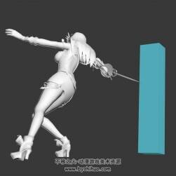 游戲角色人物擊劍女攻擊對手連擊動作3DMax模型無貼圖下載