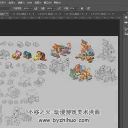 中式古風(fēng)Q版建筑等線稿原畫 PSD格式分享