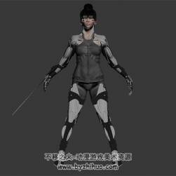 次世代 科幻黑發(fā)金身鎧甲女戰(zhàn)士 3D模型有綁定