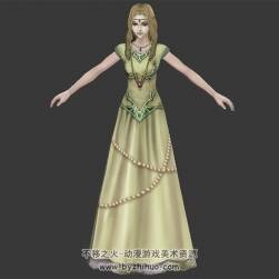 歐洲古代 金發(fā)少女 3D模型 有骨骼 四邊面