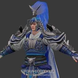 古装角色赵云带兵器3DMax模型带绑定贴图下载